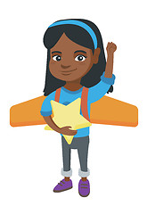 Image showing African girl with airplane wings behind her back.
