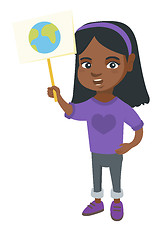 Image showing African-american girl holding placard with planet.