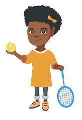 Image showing African tennis player holding racket and ball.