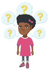 Image showing Thinking african-american girl with question marks