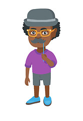 Image showing Little african-american boy with a fake mustache.