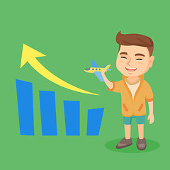 Image showing Kid with airplane and business growth bar chart.