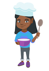 Image showing Little african girl holding a saucepan and a spoon