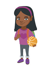 Image showing Schoolgirl with backpack holding a basketball.