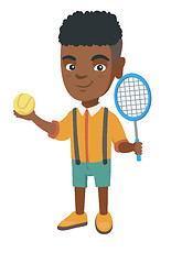 Image showing African tennis player holding racket and ball.