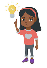 Image showing African little girl pointing at the lightbulb.