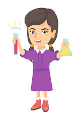 Image showing Little caucasian girl holding test tube and beaker