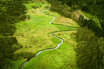 Image showing Curvy river running through a green area