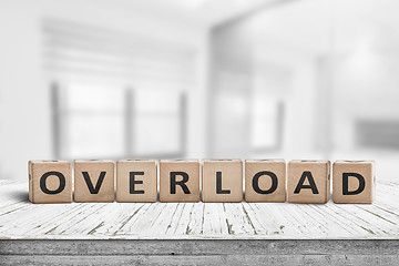 Image showing Sign with the word overload in a bright office