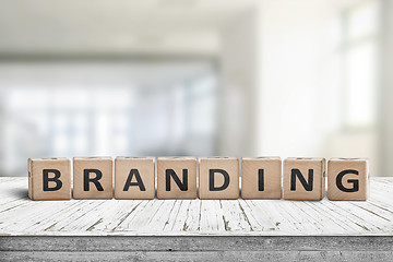 Image showing Branding sign on a desk in an office