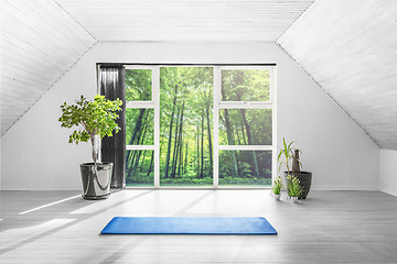 Image showing Yoga gym room in a green forest