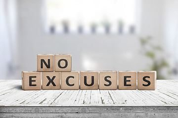 Image showing No excuses sign in a bright room