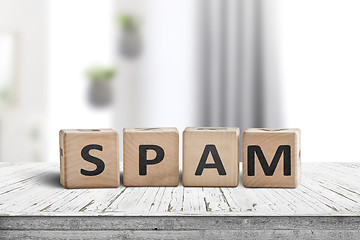 Image showing Spam sign on a white desk with wooden blocks