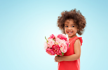 Image showing happy little african american girl with flowers