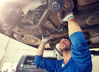 Image showing mechanic man or smith repairing car at workshop