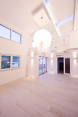 Image showing Interior of empty stylish modern open space two level apartment