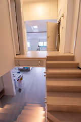 Image showing stylish interior with wooden stairs