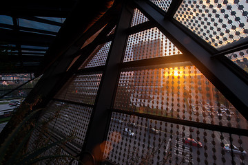 Image showing sunset through a glass roof