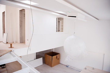 Image showing Interior of empty stylish modern open space two level apartment