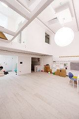 Image showing Interior of empty stylish modern open space two level apartment