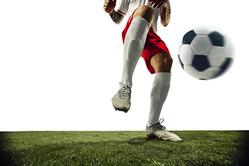 Image showing Football or soccer player on white background - motion, action, activity concept