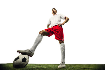 Image showing Football or soccer player on white background - motion, action, activity concept