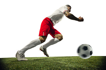 Image showing Football or soccer player on white background - motion, action, activity concept