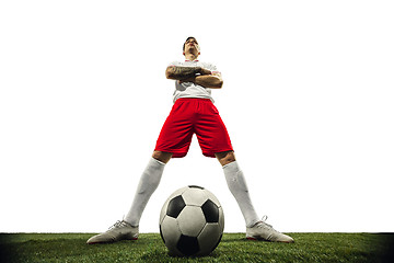 Image showing Football or soccer player on white background - motion, action, activity concept