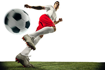 Image showing Football or soccer player on white background - motion, action, activity concept