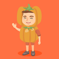 Image showing Caucasian boy in a halloween pumpkin costume.