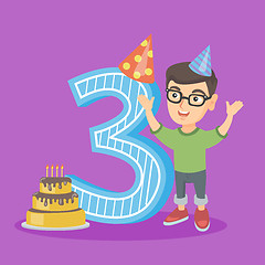Image showing Caucasian boy celebrating third birthday.