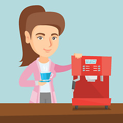 Image showing Young caucasian woman making coffee.