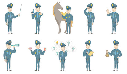 Image showing Young caucasian policeman vector illustrations set