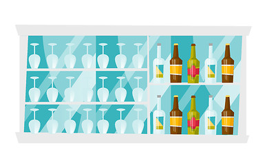 Image showing Shelves with bottles and glasses vector cartoon.