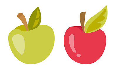 Image showing Green and red apple vector cartoon illustration.