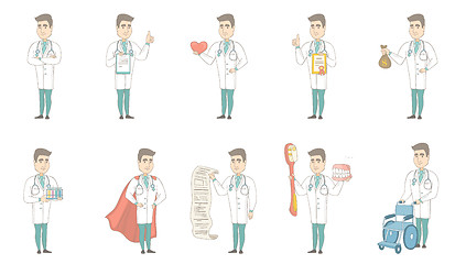 Image showing Young caucasian doctor vector illustrations set.