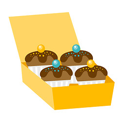 Image showing Cupcakes in a delivery box vector illustration.