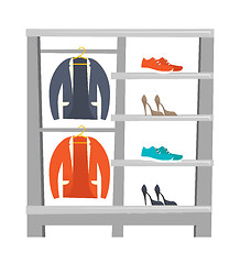 Image showing Shelves with clothes and shoes vector illustration