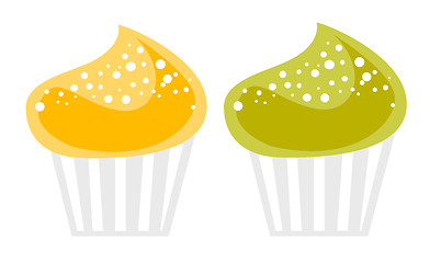 Image showing Colorful cupcakes vector cartoon illustration.