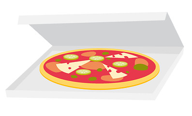 Image showing Pizza in delivery box vector cartoon illustration.