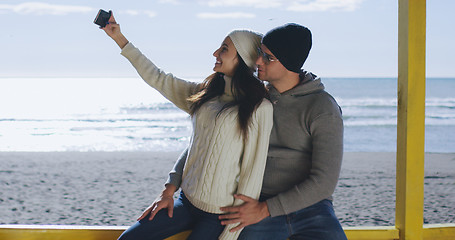 Image showing Gorgeous couple taking picture of herselfe