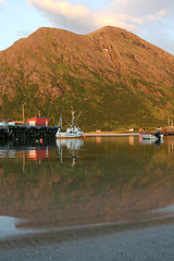 Image showing Fishing boats and mountain.