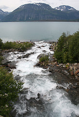 Image showing Pople fishing by the coast