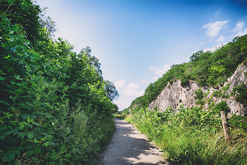 Image showing Hiking trail surrounded på cliffs and trees