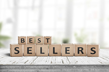 Image showing Best sellers sign on a wooden desk