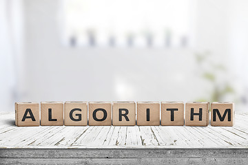 Image showing Algorithm word on a wooden sign made of blocks