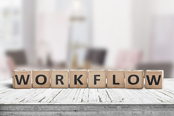 Image showing Workflow sign in a bright office on a wooden desk