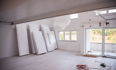 Image showing Interior doors stacked in a new apartment