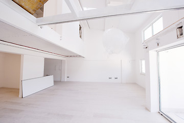 Image showing Interior of empty stylish modern open space two level apartment