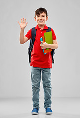 Image showing smiling student boy with books and school bag